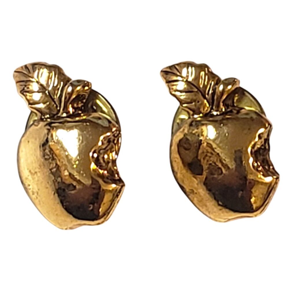 Apple with Bite Out Gold Hat Lapel Vest Pin Brooch Tie Tack Cuff Link Lot of 2